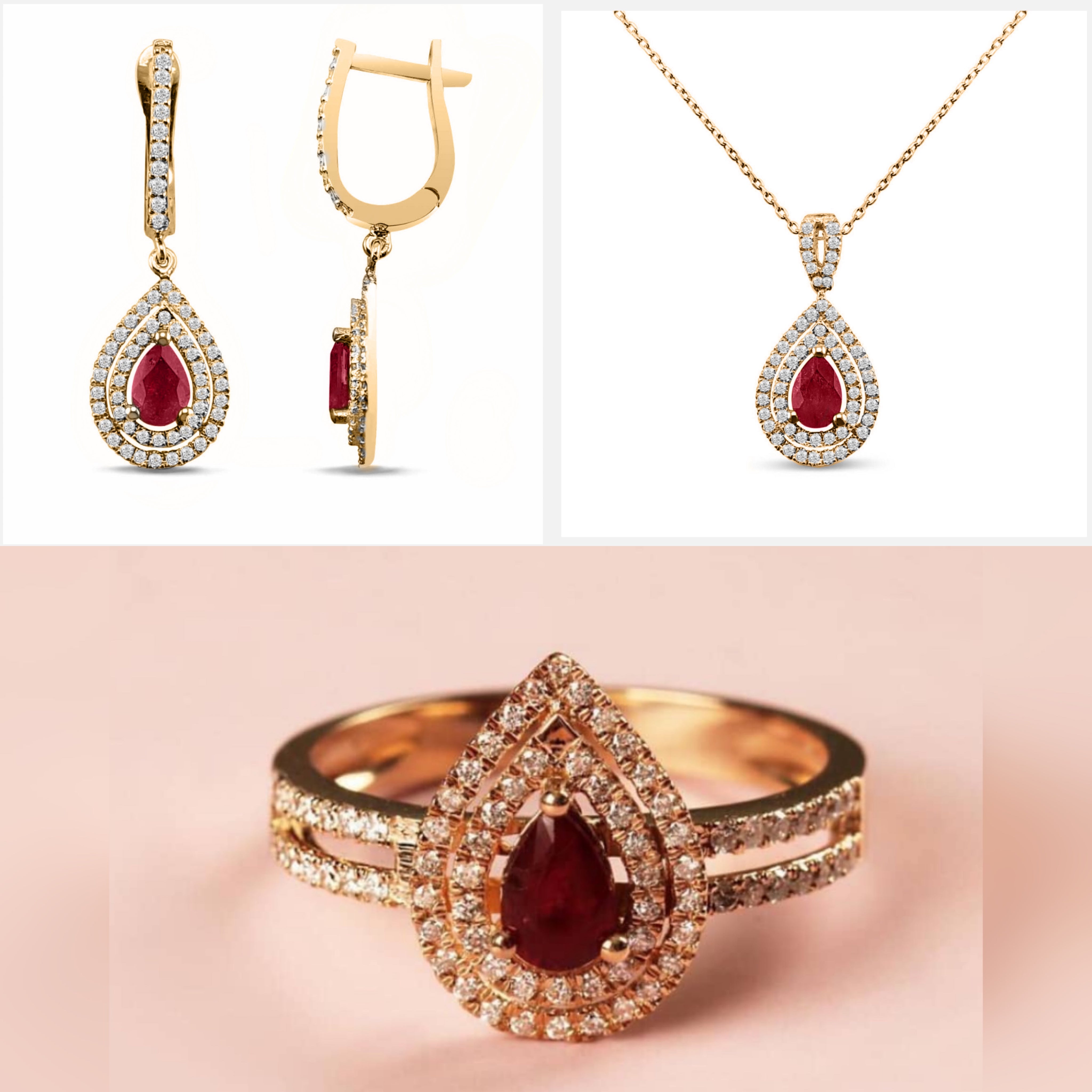 Сет Розово злато с Рубини и Диаманти 3.38 карата